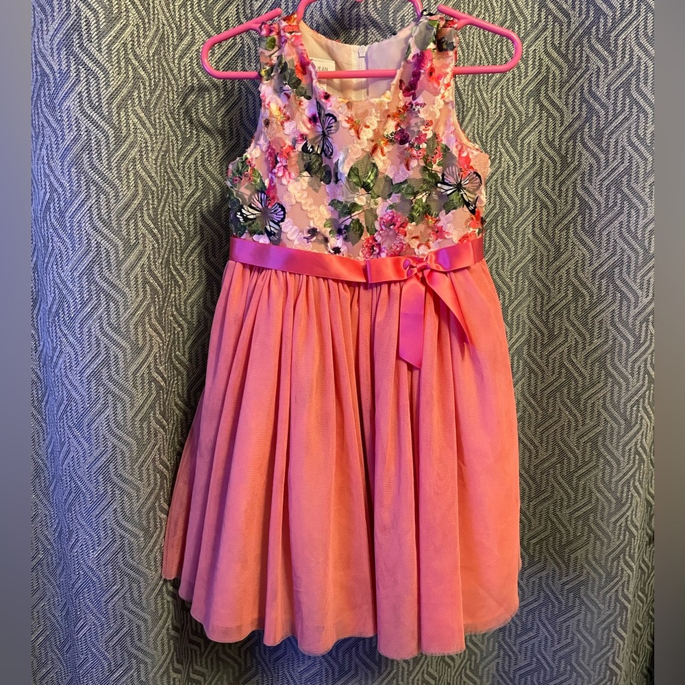Bonnie Jean Toddler Size 4T PINK LACE MESH SATIN Tulle Flower Dress.